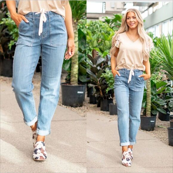 Judy Blue Denim - Judy Blue High Waist Jogger Jean Size 11/30 NWT Elastic Waist Zip Fly Drawstring